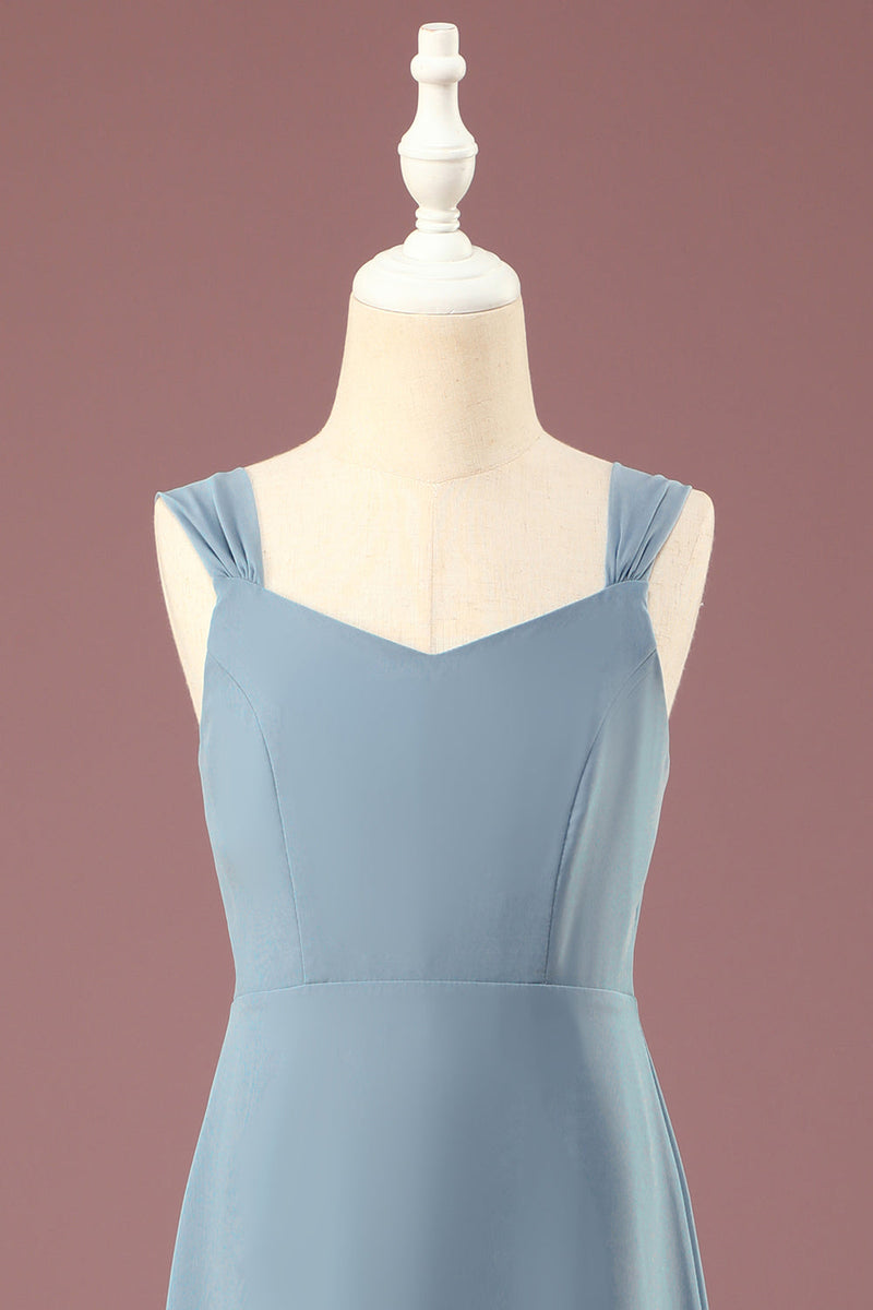 Load image into Gallery viewer, Dusty Blue Chiffon A-line V-neck Junior Bridesmaid Dress