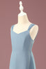 Load image into Gallery viewer, Dusty Blue Chiffon A-line V-neck Junior Bridesmaid Dress