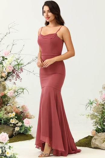 Desert Rose Spaghetti Straps Mermaid Open Back Bridesmaid Dress