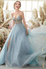 Load image into Gallery viewer, Tulle Light Blue Long Formal Dress with Beading