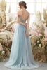 Load image into Gallery viewer, Tulle Light Blue Long Formal Dress with Beading