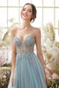 Load image into Gallery viewer, Tulle Light Blue Long Formal Dress with Beading