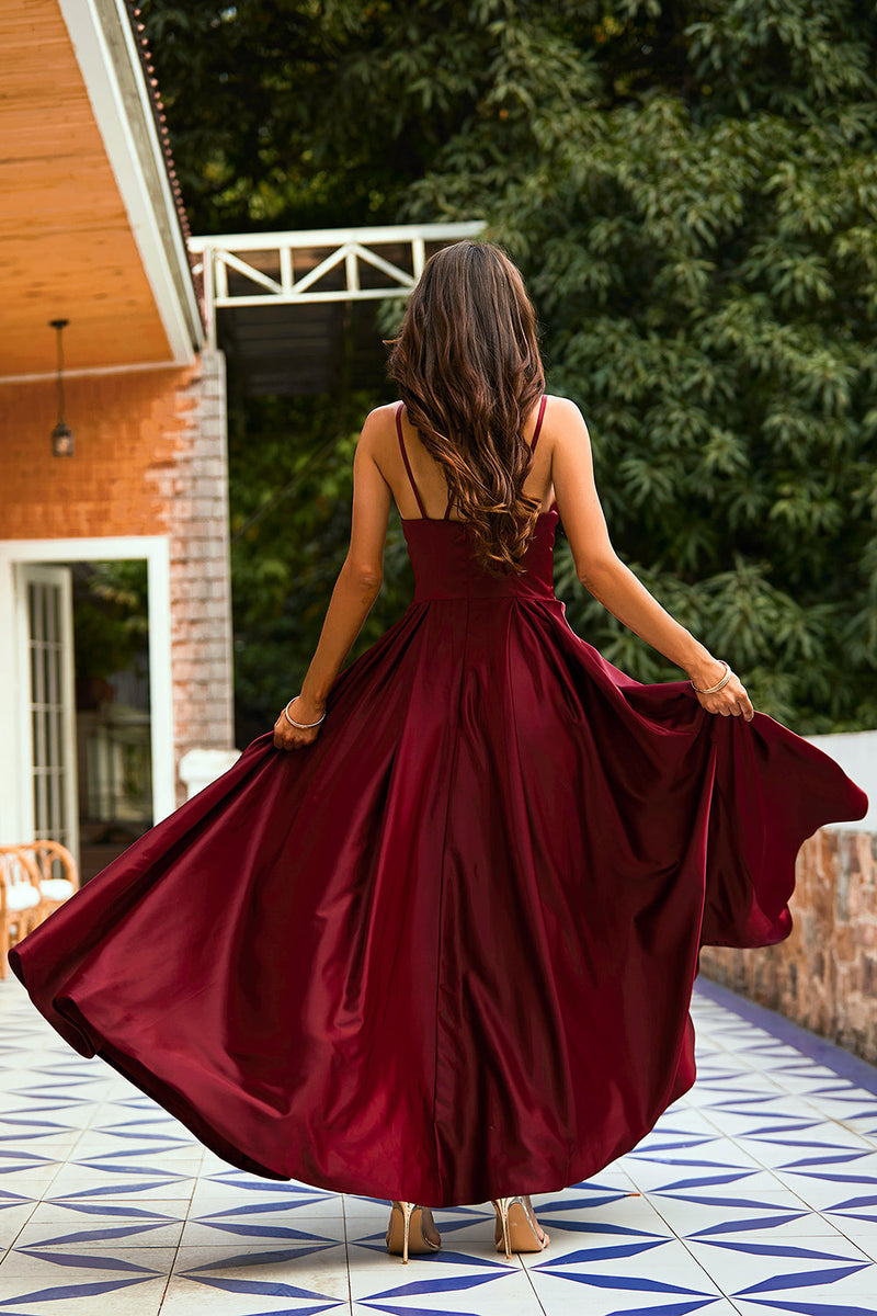 Load image into Gallery viewer, Burgundy Satin Long Dress