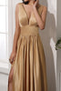 Load image into Gallery viewer, Golden Satin V-Neck Long Formal Dress with Slit