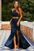 Load image into Gallery viewer, Two Piece Open Back Navy Prom Dress