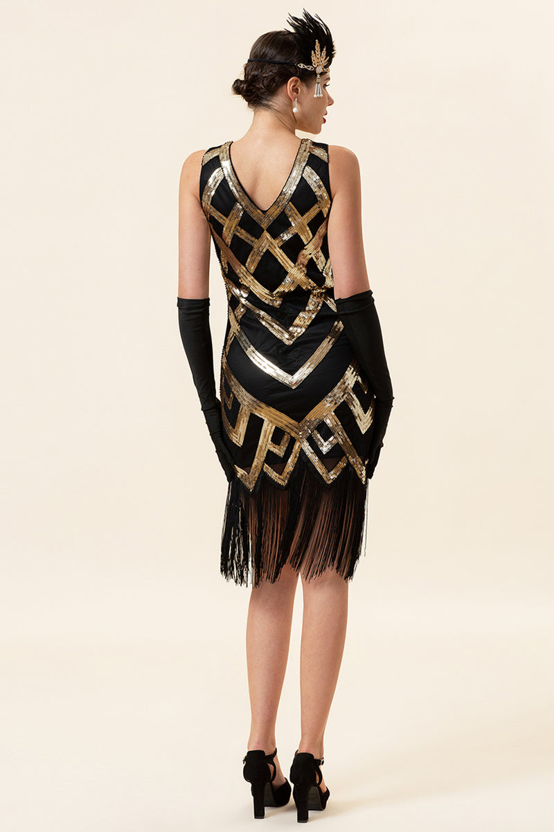 Load image into Gallery viewer, V Neck Silver Sequins 1920s Flapper Dress with Tassel