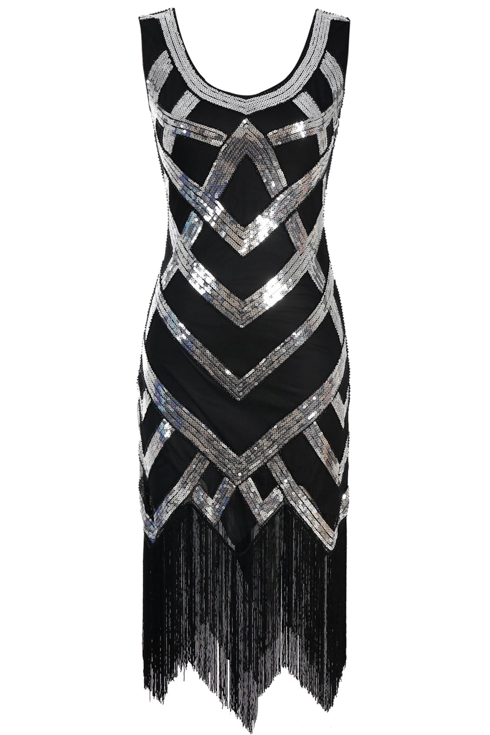 V Neck Silver Sequins 1920s Flapper Dress with Tassel