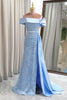 Load image into Gallery viewer, Glitter Light Blue Sheath Long Sequined Formal Dress With Slit