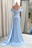 Load image into Gallery viewer, Glitter Light Blue Sheath Long Sequined Formal Dress With Slit