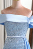 Load image into Gallery viewer, Glitter Light Blue Sheath Long Sequined Formal Dress With Slit