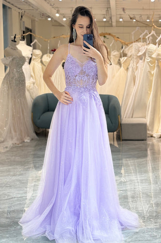 A Line Light Purple Long Formal Dress With Appliques