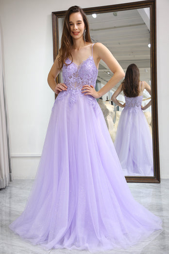 Light Purple A Line Long Formal Dress With Appliques