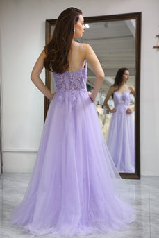 Light Purple A Line Long Formal Dress With Appliques