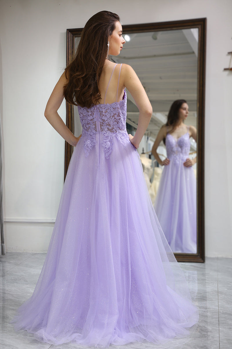 Load image into Gallery viewer, Light Purple A Line Long Formal Dress With Appliques