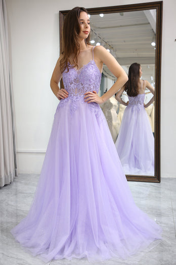 Light Purple A Line Long Formal Dress With Appliques