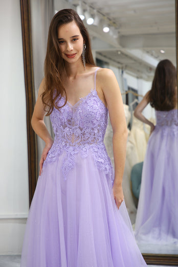 Light Purple A Line Long Formal Dress With Appliques