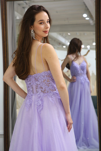 Light Purple A Line Long Formal Dress With Appliques