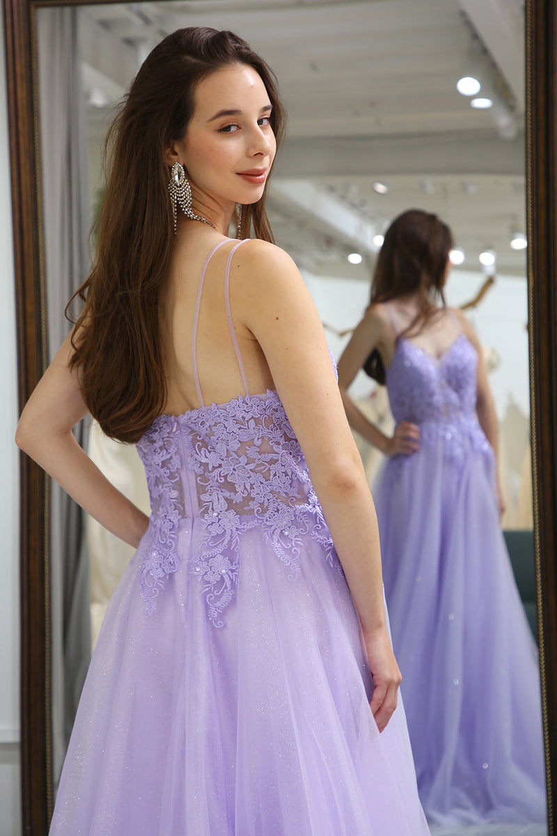 Load image into Gallery viewer, Light Purple A Line Long Formal Dress With Appliques