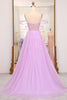 Load image into Gallery viewer, Light Purple A Line Off the Shoulder Long Corset Formal Dress With Slit