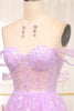 Load image into Gallery viewer, Light Purple A Line Off the Shoulder Long Corset Formal Dress With Slit