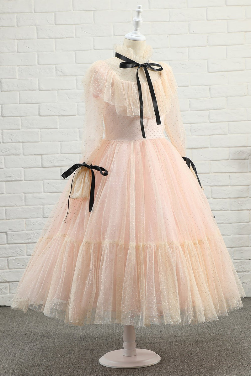 Load image into Gallery viewer, Blush Polka Dots Flower Girl Dress with Sleeves