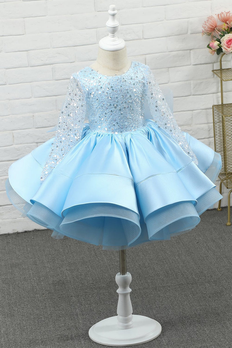 Load image into Gallery viewer, Light Blue Sequin Flower Girl Dress with Sleeves