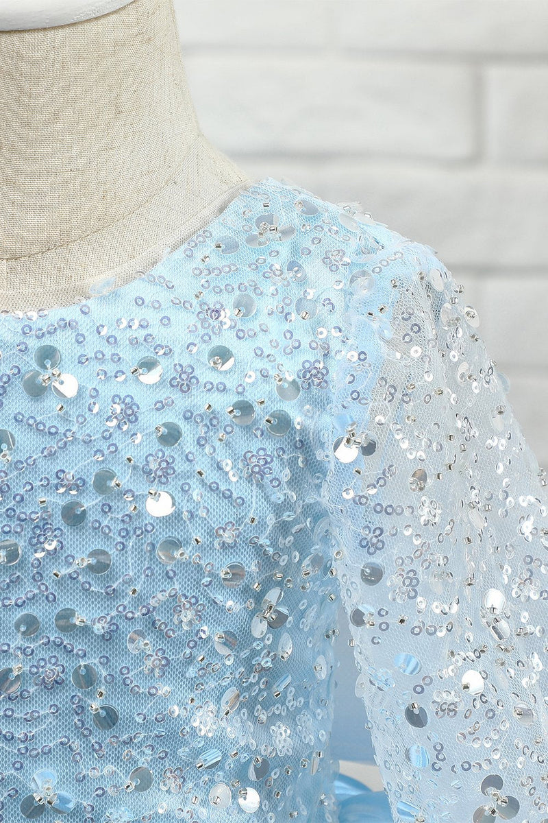 Load image into Gallery viewer, Light Blue Sequin Flower Girl Dress with Sleeves