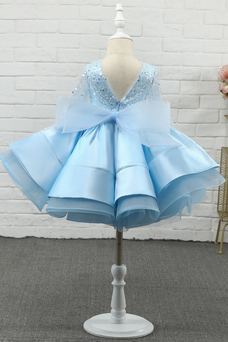 Load image into Gallery viewer, Light Blue Sequin Flower Girl Dress with Sleeves