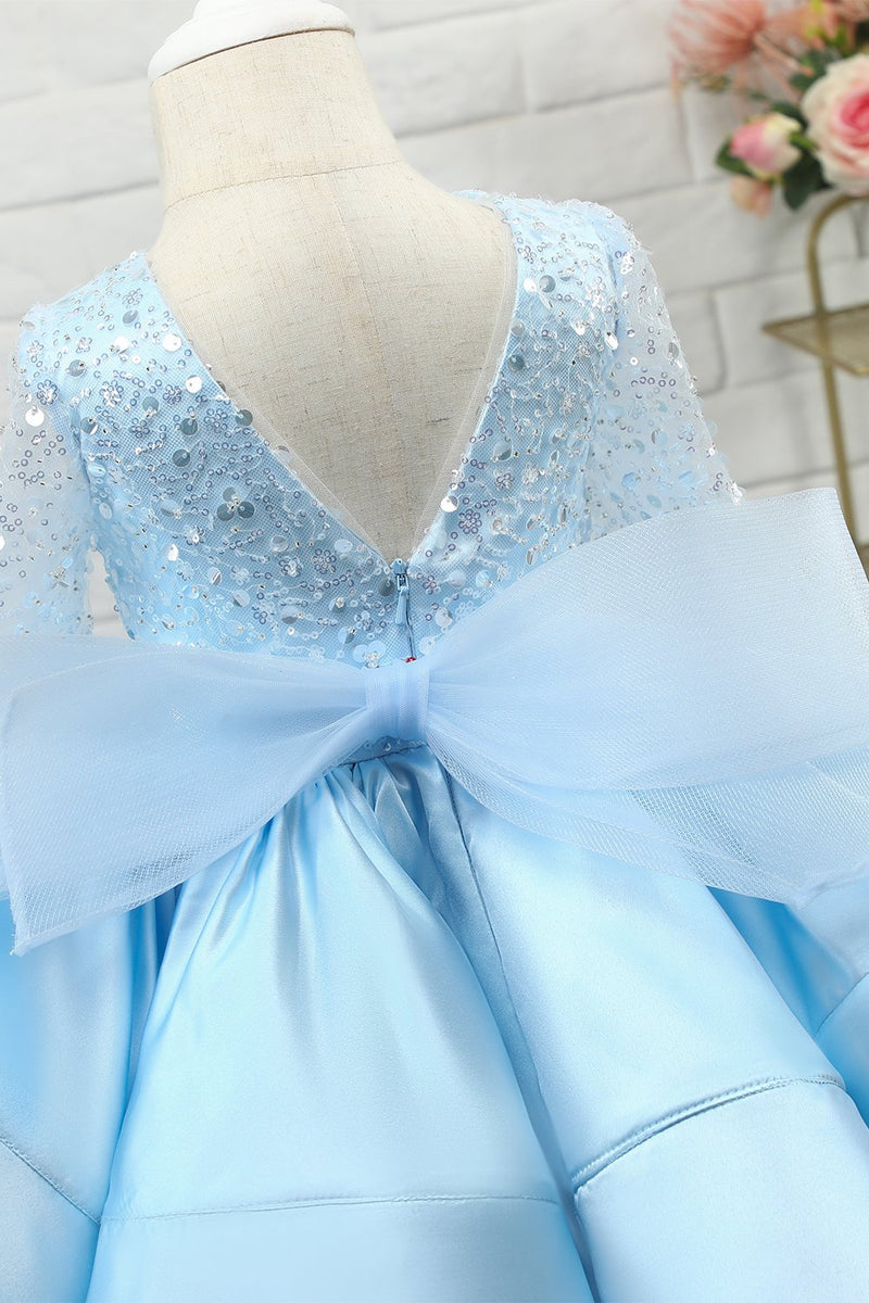 Load image into Gallery viewer, Light Blue Sequin Flower Girl Dress with Sleeves