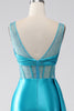 Load image into Gallery viewer, Turquoise Mermaid V-Neck Sweep Train Pleated Corset Beaded Formal Dress