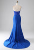 Load image into Gallery viewer, Royal Blue Mermaid Strapless Long Beaded Formal Dress With Appliques