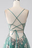 Load image into Gallery viewer, Green A-Line Spaghetti Straps Long Formal Dress With Sparkly Sequin Appliques