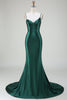 Load image into Gallery viewer, Dark Green Mermaid Spaghetti Straps Sweep Train Formal Dress