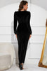 Load image into Gallery viewer, Black Sparkly Square Neck Long Party Dress With Slit