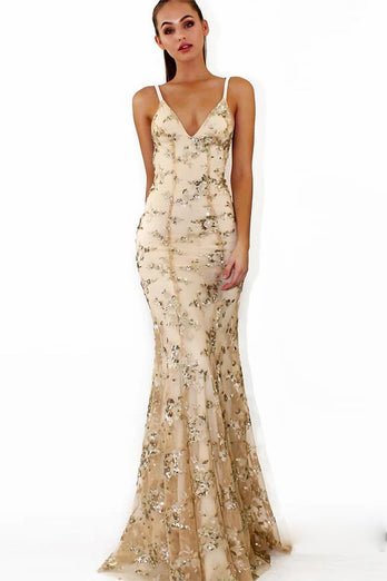 Beaded Backless Spaghetti Straps Formal Dress