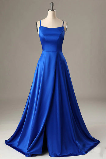 Royal Blue Halter Backless A Line Formal Dress