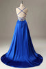 Load image into Gallery viewer, Royal Blue Halter Backless A Line Formal Dress