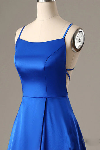 Royal Blue Halter Backless A Line Formal Dress