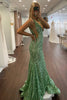 Load image into Gallery viewer, Orange Sparkly Deep V Neck Sequin Mermaid Formal Dress