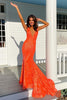 Load image into Gallery viewer, Orange Sparkly Deep V Neck Sequin Mermaid Formal Dress