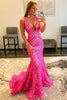 Load image into Gallery viewer, Orange Sparkly Deep V Neck Sequin Mermaid Formal Dress