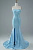 Load image into Gallery viewer, Blue Strapless Mermaid Formal Dress