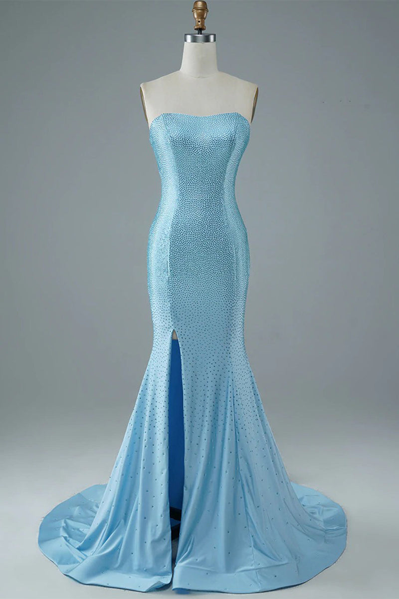 Load image into Gallery viewer, Blue Strapless Mermaid Formal Dress