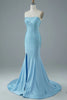 Load image into Gallery viewer, Blue Strapless Mermaid Formal Dress