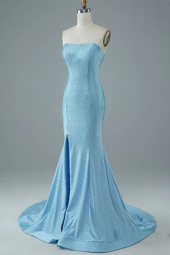 Blue Strapless Mermaid Formal Dress