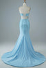 Load image into Gallery viewer, Blue Strapless Mermaid Formal Dress