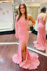 Load image into Gallery viewer, Pink One Shoulder Sequined Formal Dress