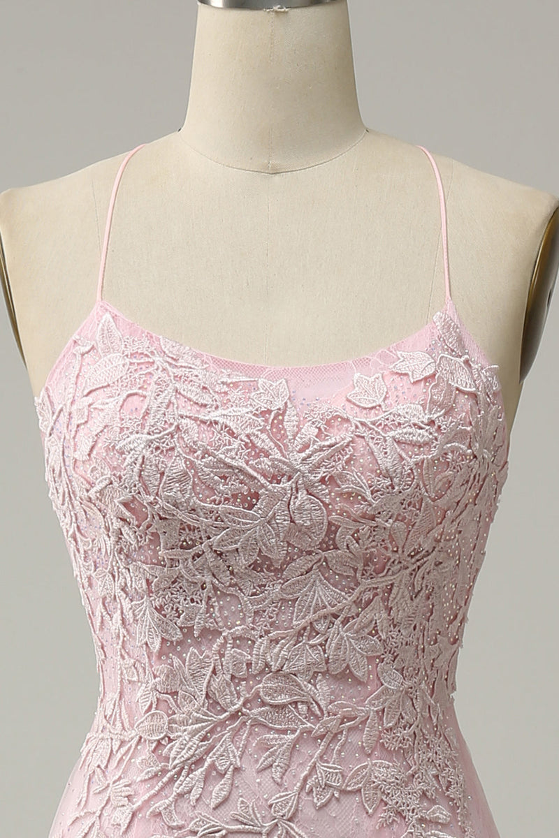 Load image into Gallery viewer, Fuchsia Spaghetti Straps Appliques Formal Dress