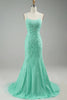 Load image into Gallery viewer, Mint Spaghetti Straps Appliques Formal Dress