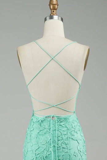 Mint Spaghetti Straps Appliques Formal Dress